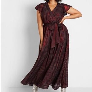 Modcloth Your Time to Shine Metallic Red Black Maxi Dress Size XL floral short